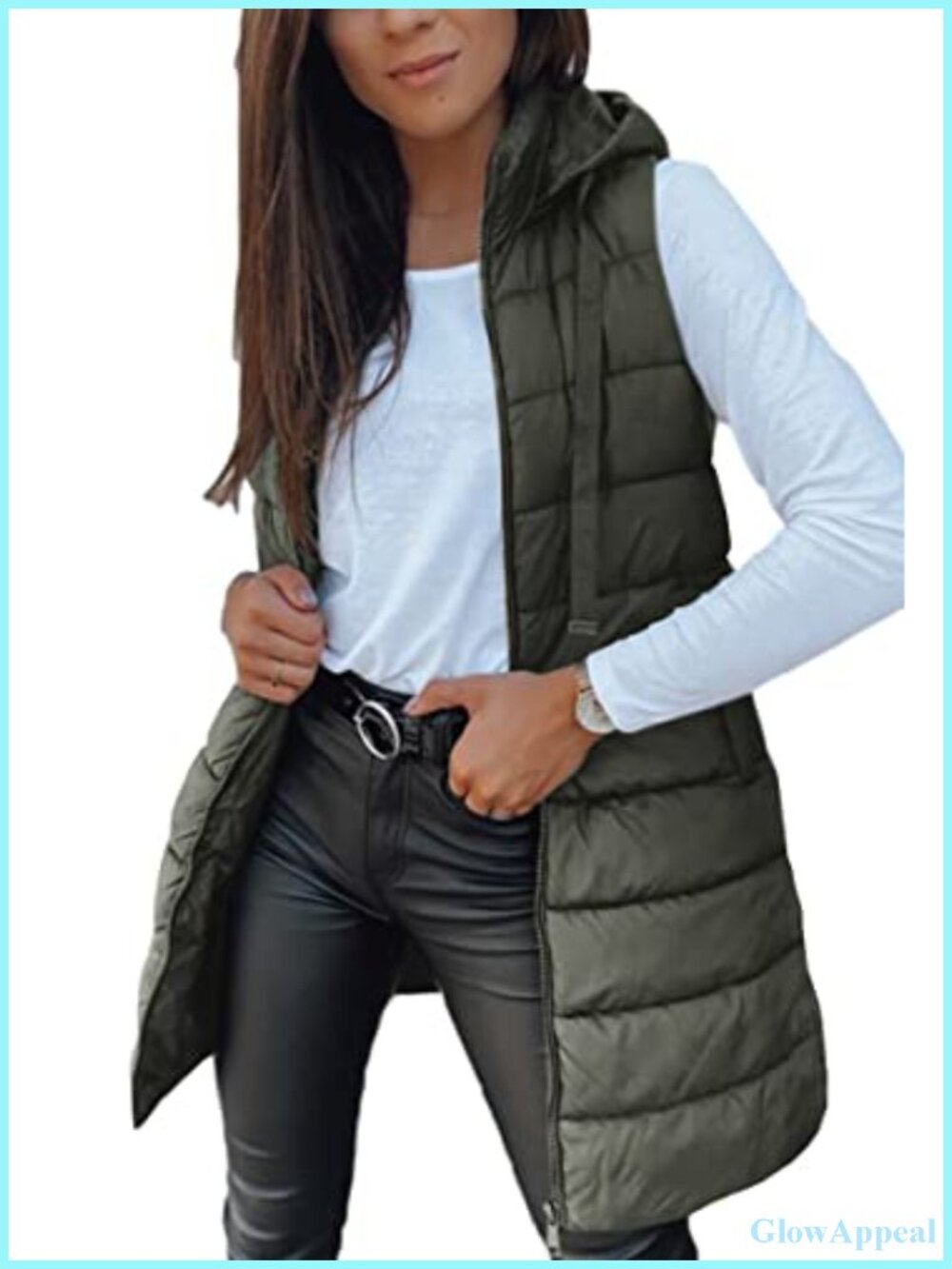 Women's Long Puffer Vest Sleeveless Hooded Winter Outerwear